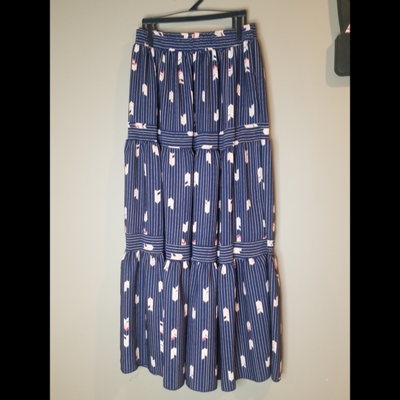 5⭐ Navy Bohemian gypsy multi tiered ruffle long lightweigh high waist maxi skirt - Picture 8 of 9